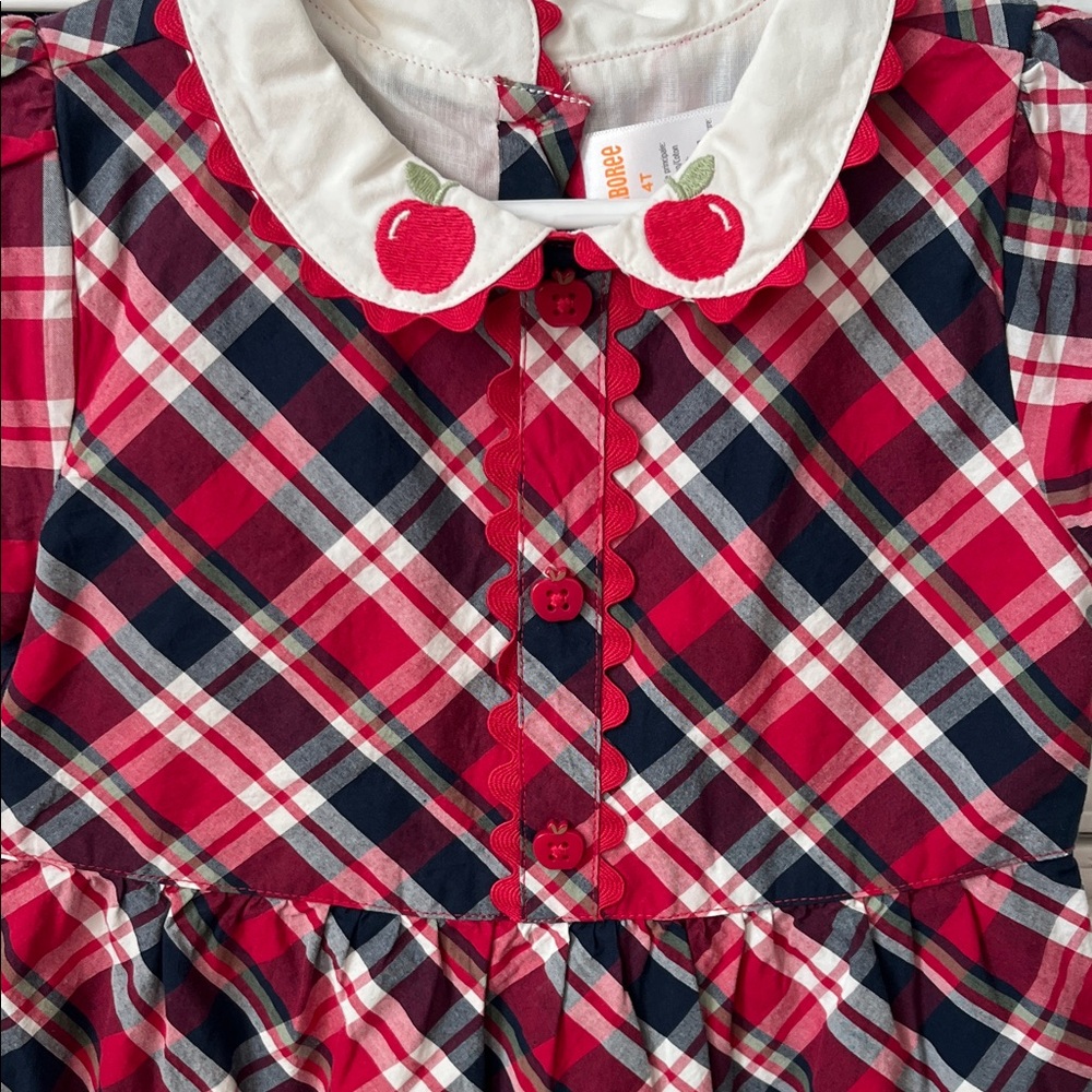 Gymboree Red and Blue Plaid Dress with Apple Detail - Picture 5 of 5